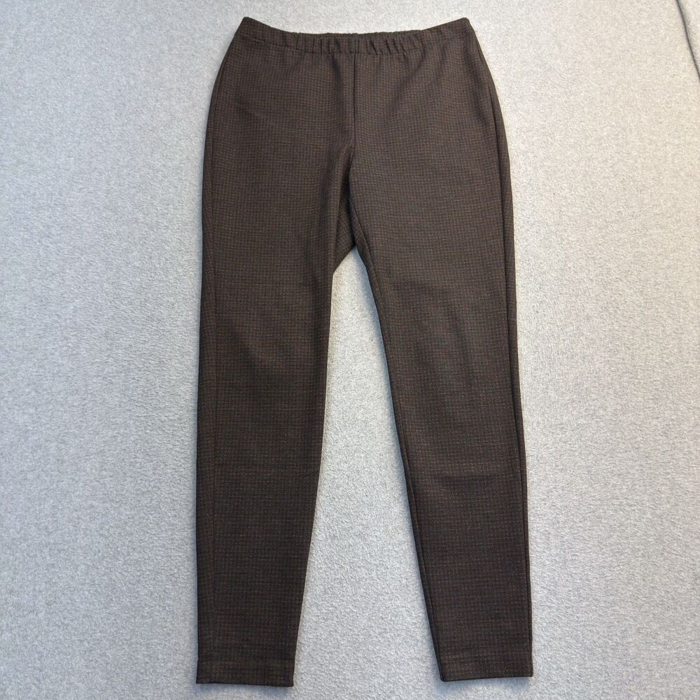 J Jill Ponte Pants Women's M Brown Houndstooth Pull On Stretch Pants Academia
